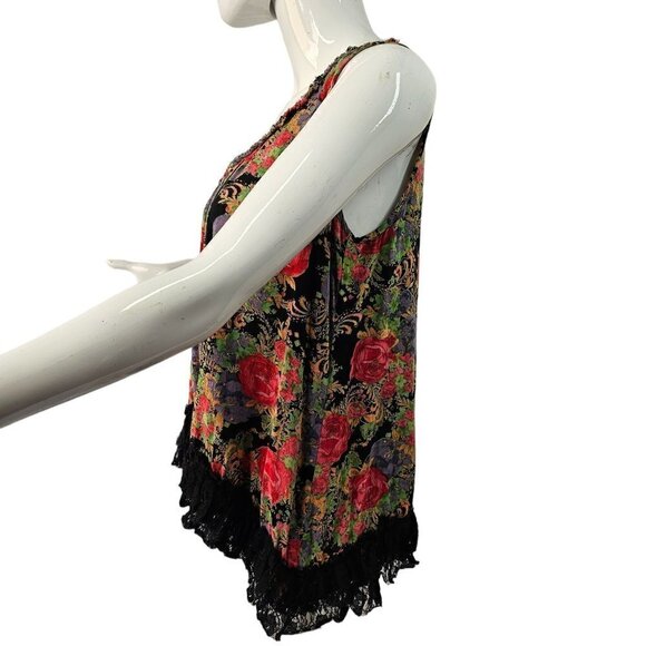 Black Lace Eyelet Flowy Wildflower Sleeveless Top Button Loop Close Women S/M - Picture 7 of 8
